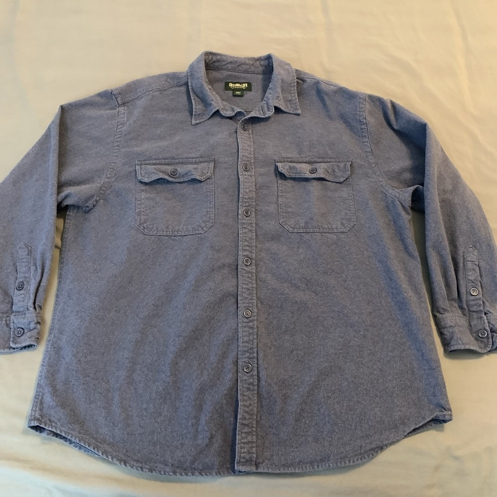 Outdoor Life Shirt Mens 2XL Blue Solid Flannel Long Sleeve Button Front Casual